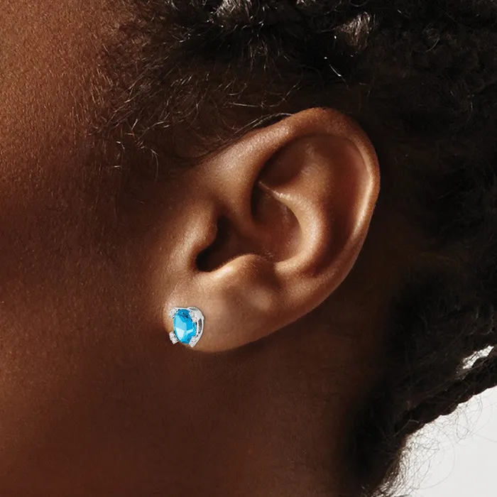 Solid 14k White Gold Oval Simulated Blue Topaz and CZ Earrings Goldia Earrings Solid 14k White Gold Oval Simulated Blue Topaz and CZ Earrings Goldia Earrings