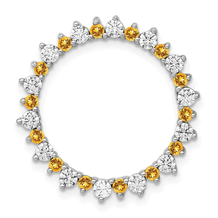 Solid 14k White Gold Simulated CZ 42 Citrine Fancy Circle Chain Slide Goldia Necklaces