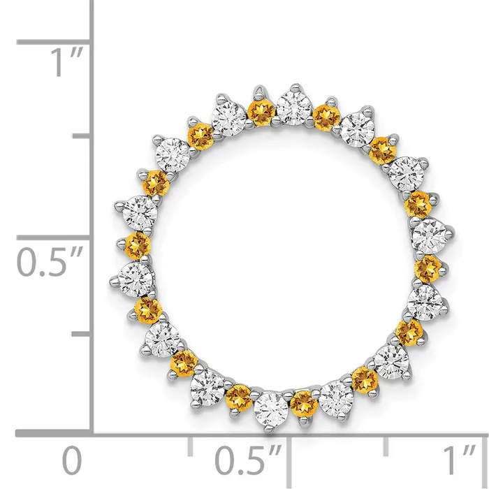 Solid 14k White Gold Simulated CZ 42 Citrine Fancy Circle Chain Slide Goldia Necklaces