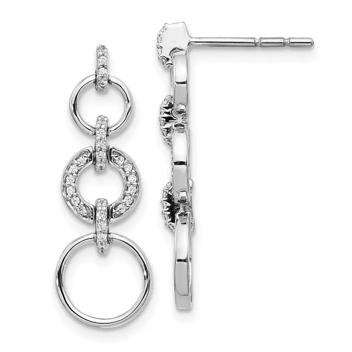 Solid 14k White Gold Simulated CZ Fancy Dangle Earrings Goldia Earrings
