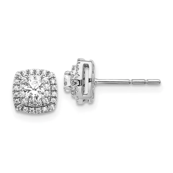 Solid 14k White Gold Simulated CZ Halo Post Earrings Goldia Earrings