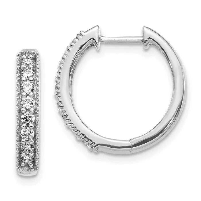 Solid 14k White Gold Simulated CZ Milgrain Hinged Hoop Earrings Goldia Earrings Solid 14k White Gold Simulated CZ Milgrain Hinged Hoop Earrings Goldia Earrings