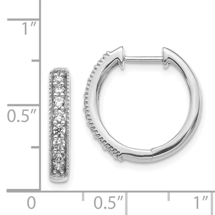 Solid 14k White Gold Simulated CZ Milgrain Hinged Hoop Earrings Goldia Earrings