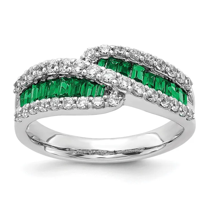 Solid 14k White Gold Simulated Emerald CZ Ring Goldia Rings