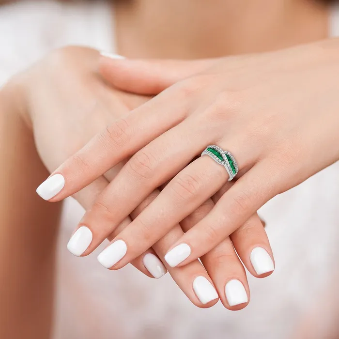 Solid 14k White Gold Simulated Emerald CZ Ring Goldia Rings