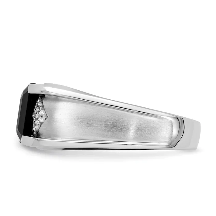 Solid 14k White Gold Simulated Onyx and CZ Mens Ring Goldia Rings