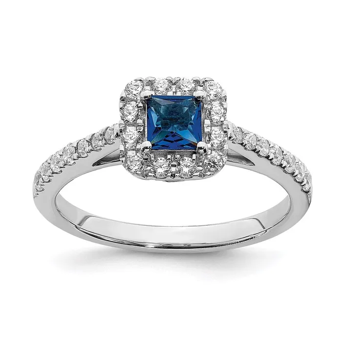 Solid 14k White Gold Simulated Sapphire CZ Halo Engagement Ring Goldia Rings Solid 14k White Gold Simulated Sapphire CZ Halo Engagement Ring Goldia Rings