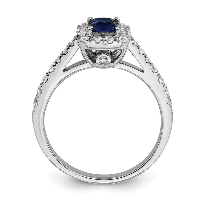 Solid 14k White Gold Simulated Sapphire CZ Halo Engagement Ring Goldia Rings