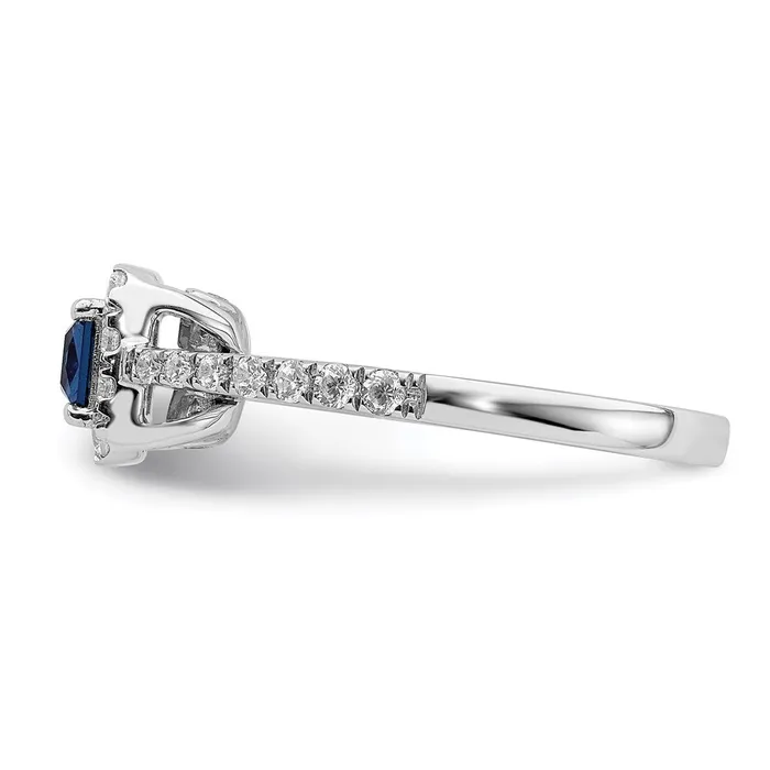 Solid 14k White Gold Simulated Sapphire CZ Halo Engagement Ring Goldia Rings