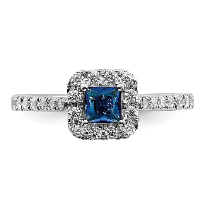 Solid 14k White Gold Simulated Sapphire CZ Halo Engagement Ring Goldia Rings