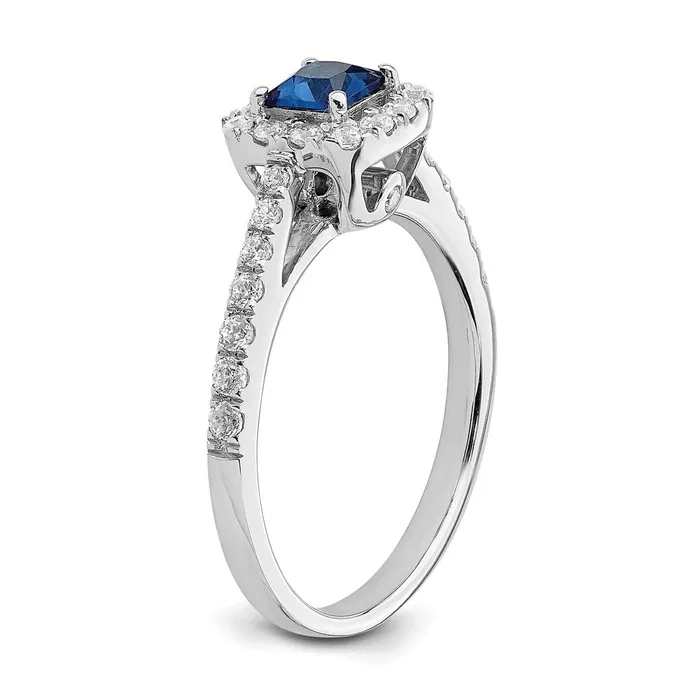 Solid 14k White Gold Simulated Sapphire CZ Halo Engagement Ring Goldia Rings