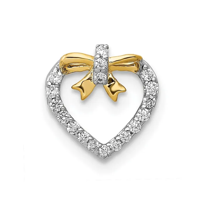 Solid 14k White Gold w Yellow Rhod Polished 110ct Simulated CZ Heart Bow Chain Slide Goldia Necklaces