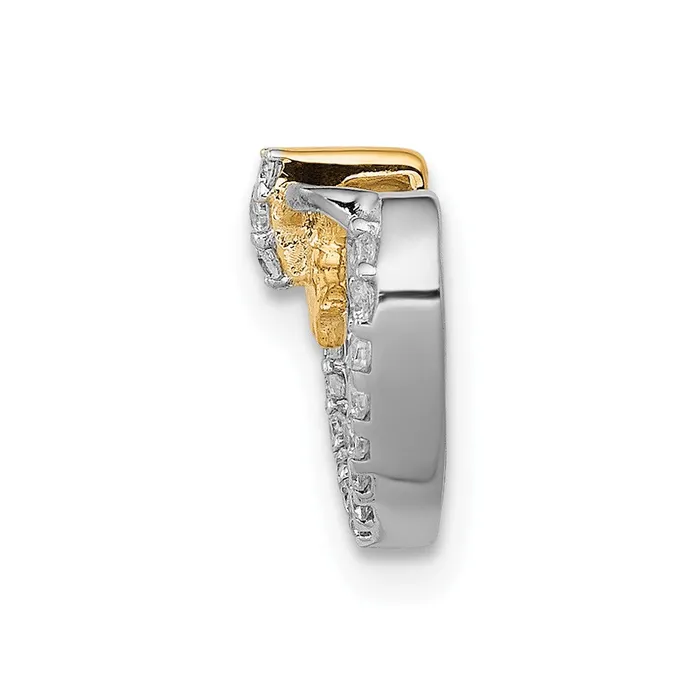 Solid 14k White Gold w Yellow Rhod Polished 110ct Simulated CZ Heart Bow Chain Slide Goldia Necklaces