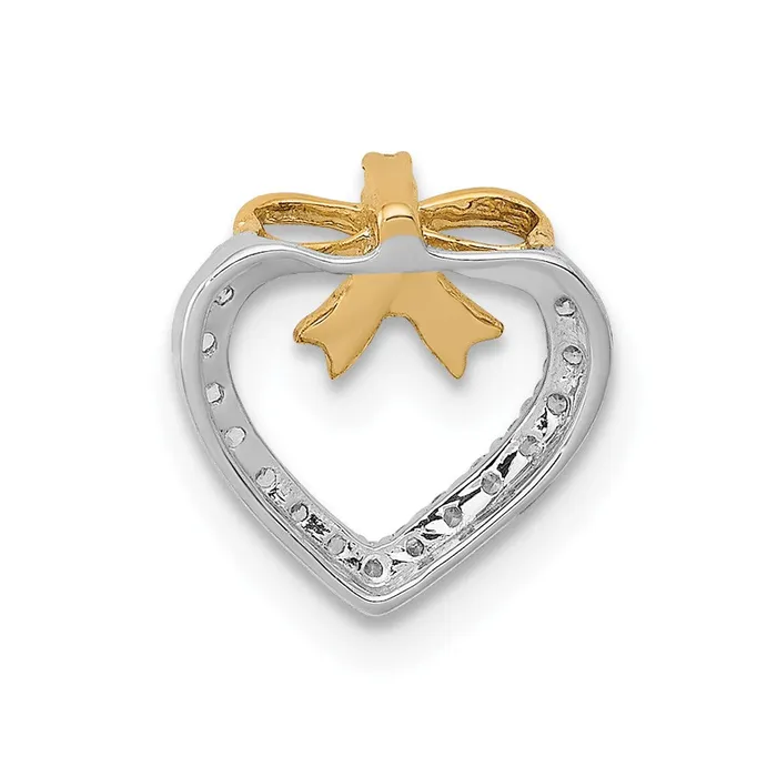Solid 14k White Gold w Yellow Rhod Polished 110ct Simulated CZ Heart Bow Chain Slide Goldia Necklaces