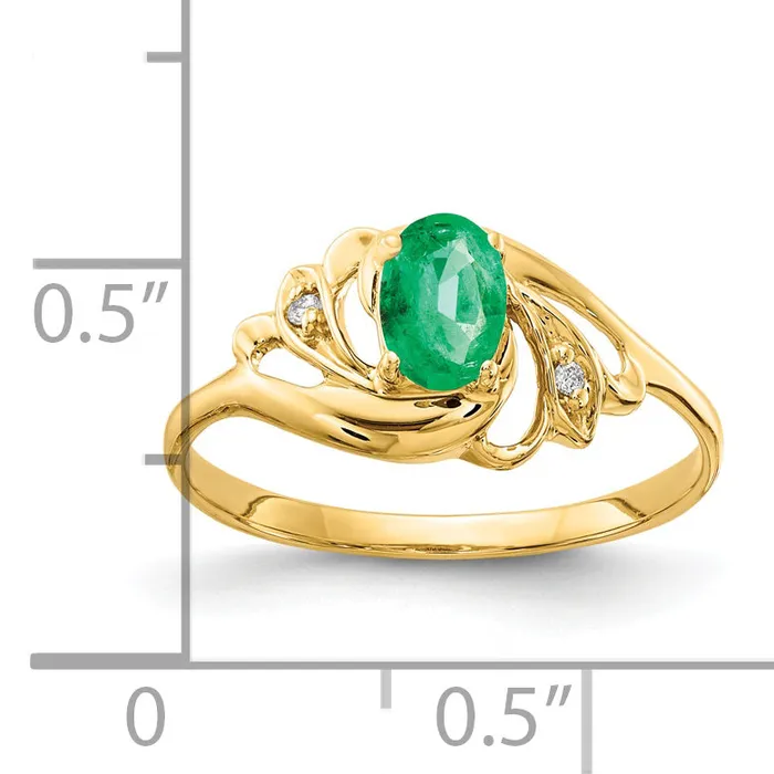 Solid 14k Yellow Gold 6x4mm Oval Simulated Emerald AA CZ Ring Goldia Rings