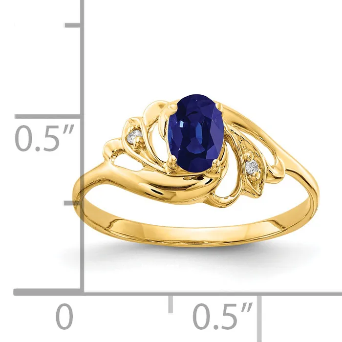 Solid 14k Yellow Gold 6x4mm Oval Simulated Sapphire VS CZ Ring Goldia Rings