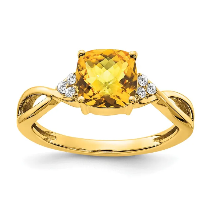 Solid 14k Yellow Gold ChecKerboard Simulated Citrine and CZ Ring Goldia Rings Solid 14k Yellow Gold ChecKerboard Simulated Citrine and CZ Ring Goldia Rings