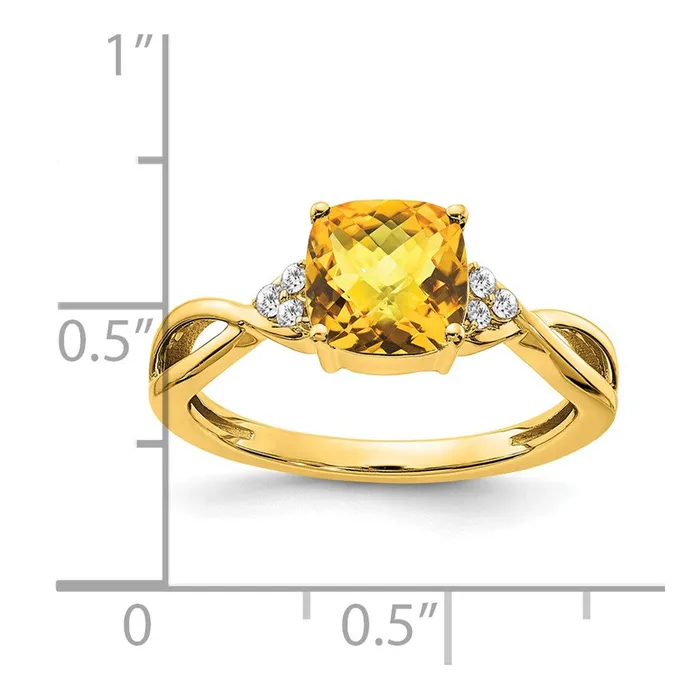 Solid 14k Yellow Gold ChecKerboard Simulated Citrine and CZ Ring Goldia Rings
