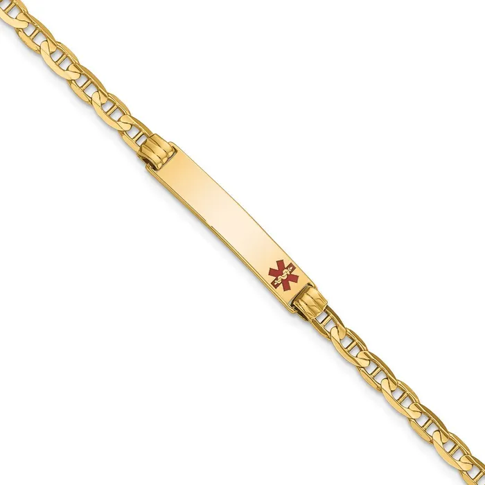 Solid 14K Yellow Gold Medical Red Enamel Anchor Link ID Bracelet MDS Bracelets Solid 14K Yellow Gold Medical Red Enamel Anchor Link ID Bracelet MDS Bracelets