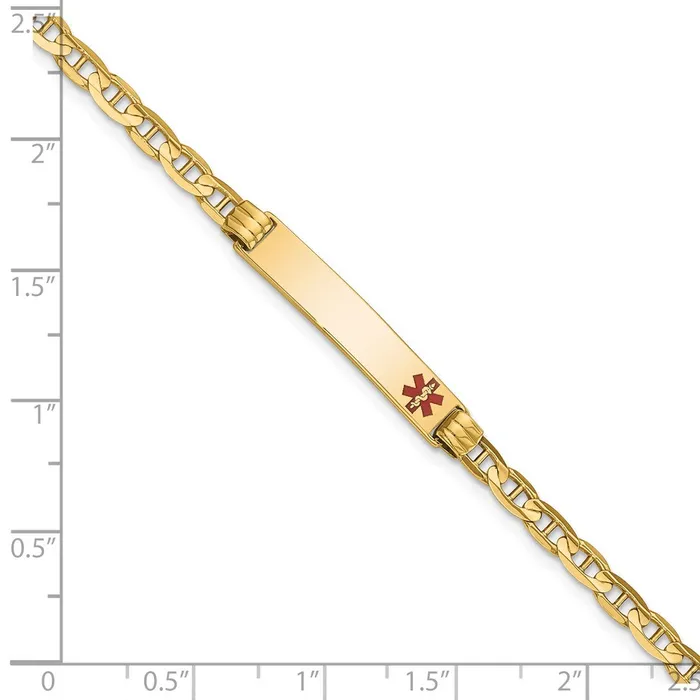 Solid 14K Yellow Gold Medical Red Enamel Anchor Link ID Bracelet MDS Bracelets Solid 14K Yellow Gold Medical Red Enamel Anchor Link ID Bracelet MDS Bracelets