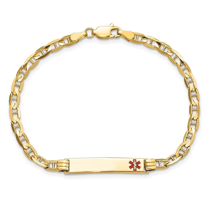 Solid 14K Yellow Gold Medical Red Enamel Anchor Link ID Bracelet MDS Bracelets Solid 14K Yellow Gold Medical Red Enamel Anchor Link ID Bracelet MDS Bracelets
