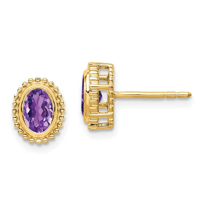 Solid 14k Yellow Gold Oval Simulated Amethyst Post Earrings Goldia Earrings Solid 14k Yellow Gold Oval Simulated Amethyst Post Earrings Goldia Earrings
