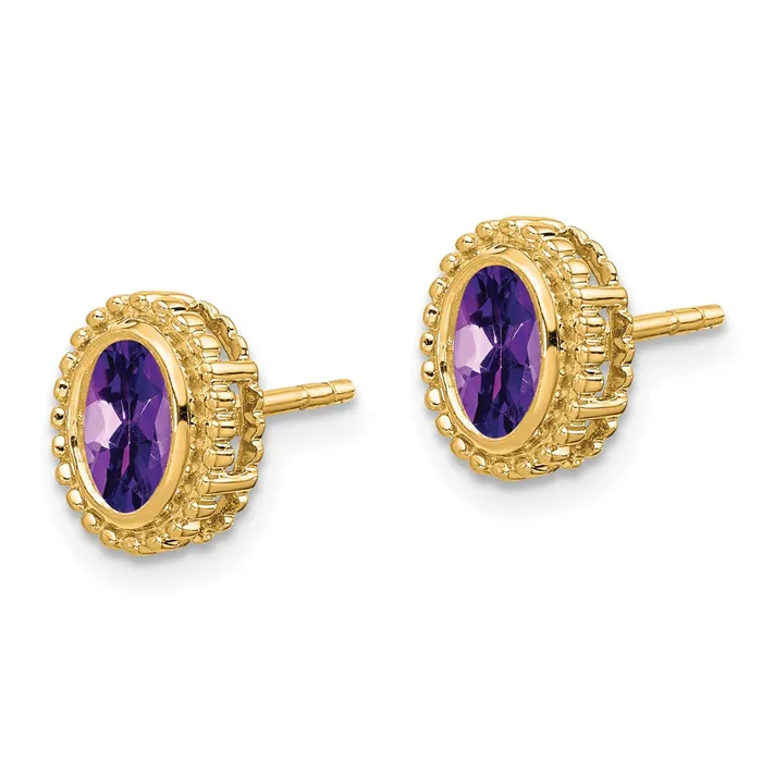 Solid 14k Yellow Gold Oval Simulated Amethyst Post Earrings Goldia Earrings Solid 14k Yellow Gold Oval Simulated Amethyst Post Earrings Goldia Earrings