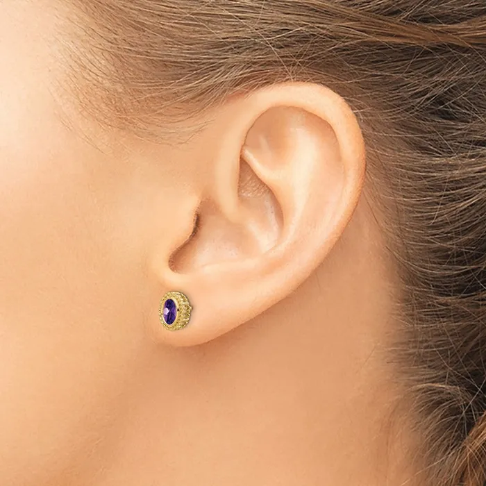 Solid 14k Yellow Gold Oval Simulated Amethyst Post Earrings Goldia Earrings Solid 14k Yellow Gold Oval Simulated Amethyst Post Earrings Goldia Earrings