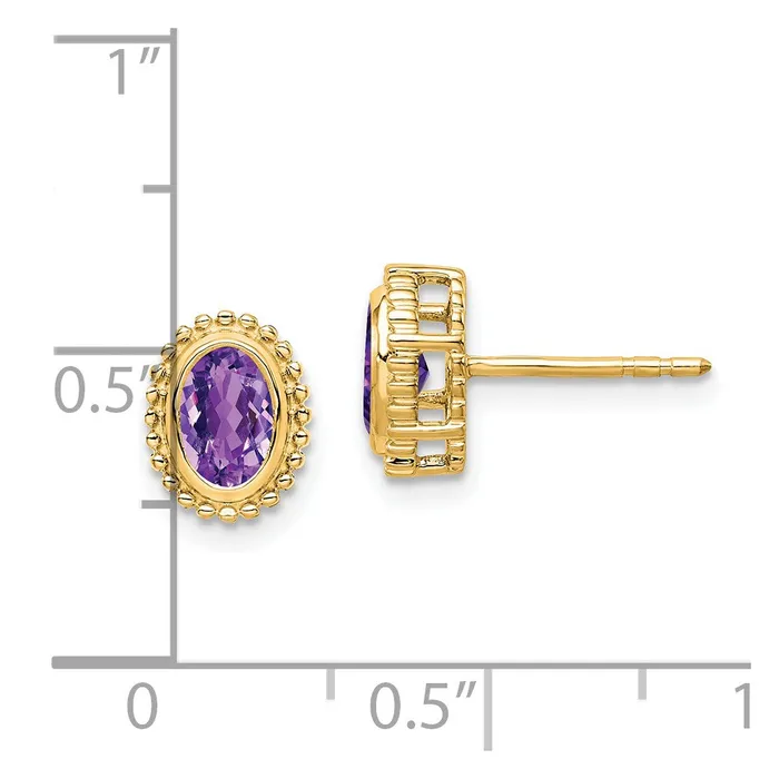 Solid 14k Yellow Gold Oval Simulated Amethyst Post Earrings Goldia Earrings Solid 14k Yellow Gold Oval Simulated Amethyst Post Earrings Goldia Earrings