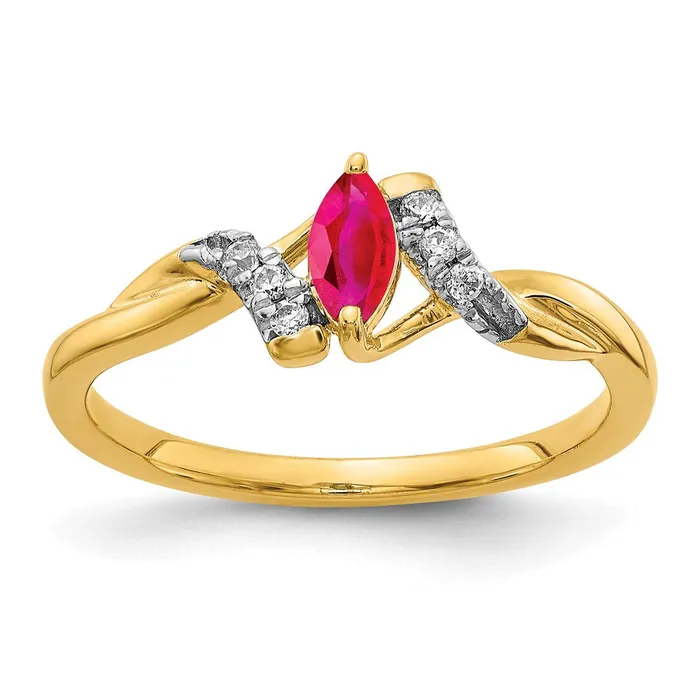 Solid 14k Yellow Gold Simulated CZ and Marquise Ruby Ring Goldia Rings