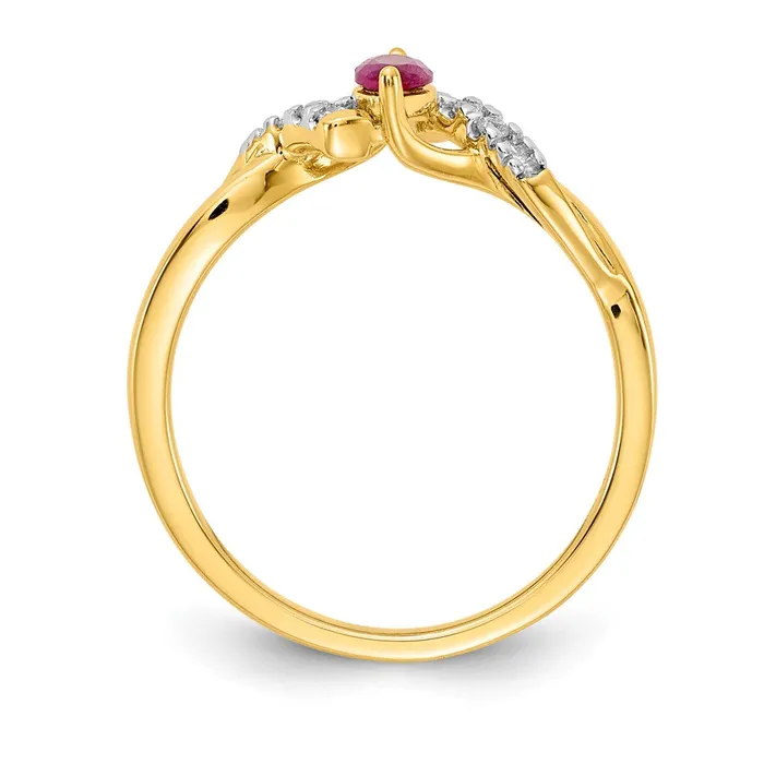 Solid 14k Yellow Gold Simulated CZ and Marquise Ruby Ring Goldia Rings
