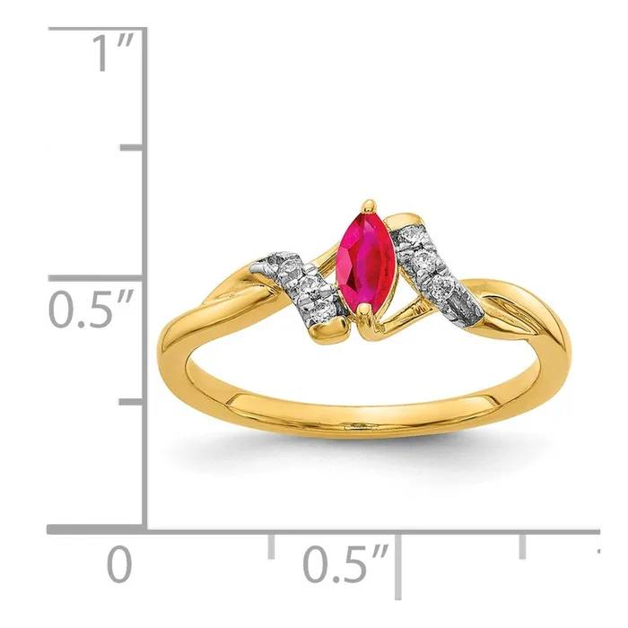 Solid 14k Yellow Gold Simulated CZ and Marquise Ruby Ring Goldia Rings