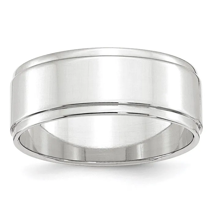 Solid 18K White Gold 8mm Flat with Step Edge MensWomens Wedding Band Ring Size 45 Goldia Rings Solid 18K White Gold 8mm Flat with Step Edge MensWomens Wedding Band Ring Size 45 Goldia Rings