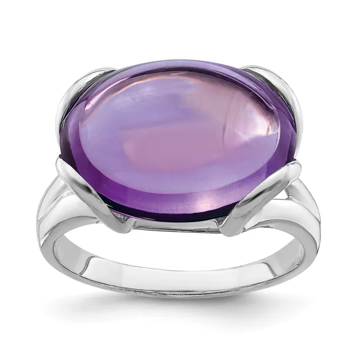 Sterling Silver 14K White Gold Plated Oval Amethyst Gemstone Birthstone Ring Fine Jewelry Gift for Her Goldia Rings