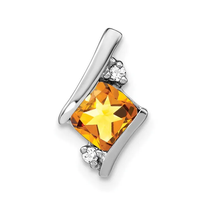 Sterling Silver Antique Cushion Citrine and Real Diamond Pendant Goldia Necklaces Sterling Silver Antique Cushion Citrine and Real Diamond Pendant Goldia Necklaces