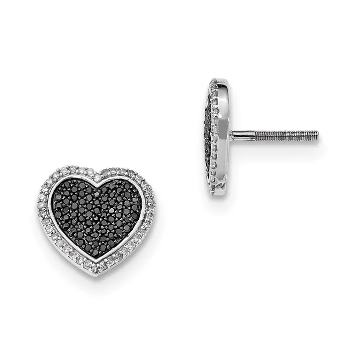 Sterling Silver Black and White Diamond Heart Post Earrings Goldia Earrings Sterling Silver Black and White Diamond Heart Post Earrings Goldia Earrings