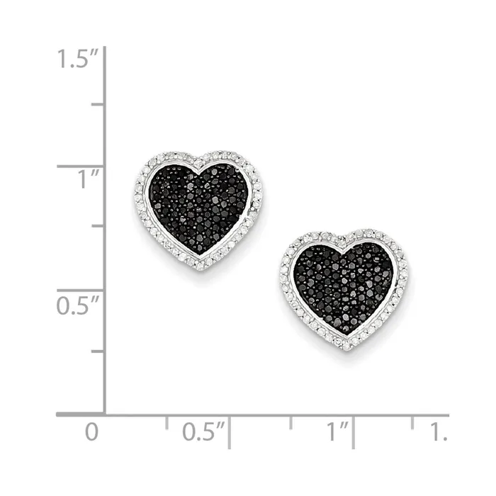 Sterling Silver Black and White Diamond Heart Post Earrings Goldia Earrings