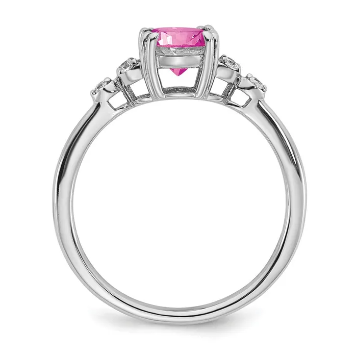 Sterling Silver Created Pink Sapphire and Diamond Ring Goldia Rings