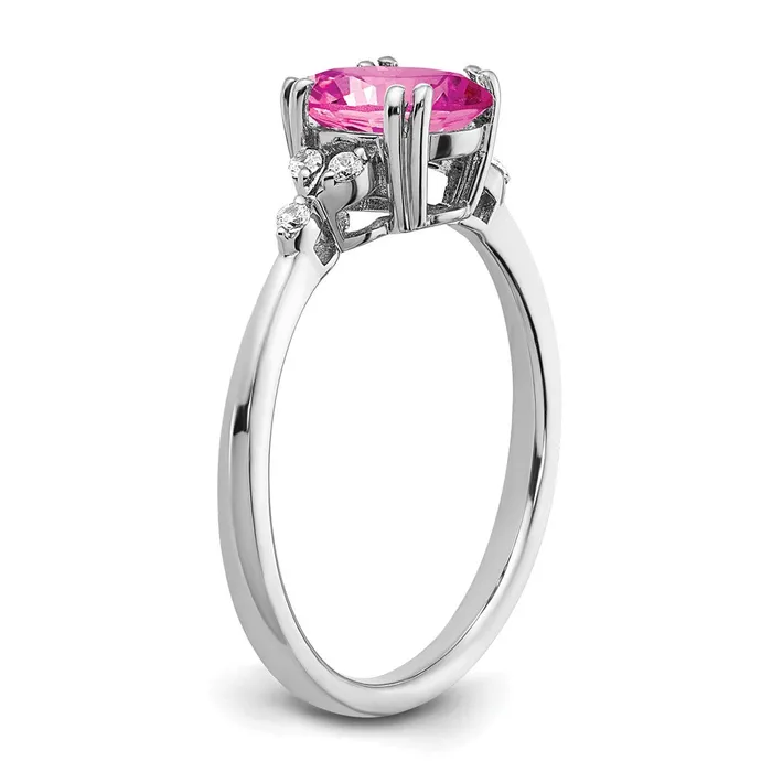 Sterling Silver Created Pink Sapphire and Diamond Ring Goldia Rings