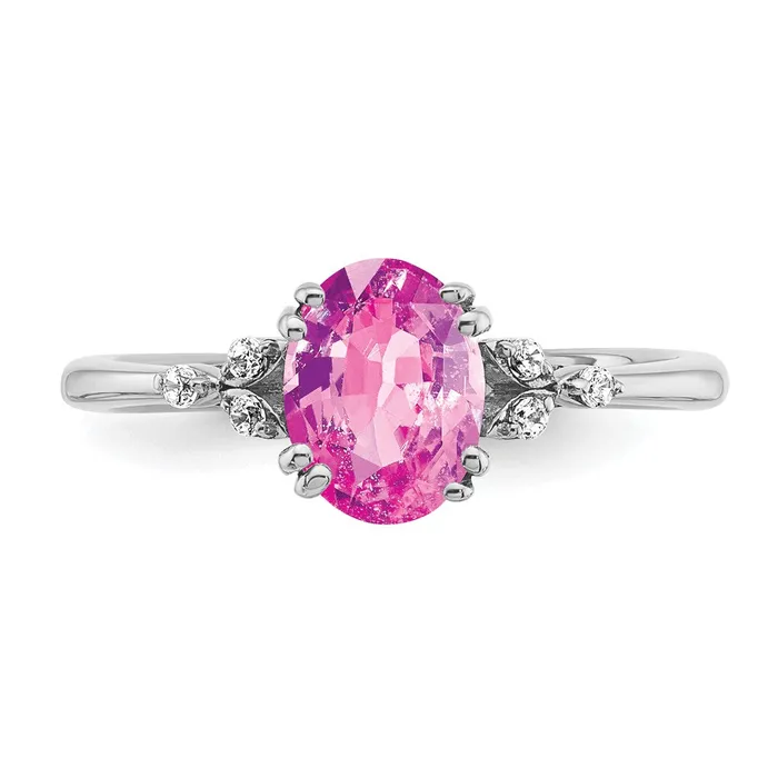 Sterling Silver Created Pink Sapphire and Diamond Ring Goldia Rings