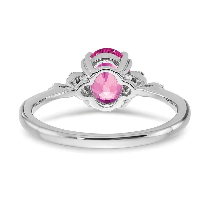 Sterling Silver Created Pink Sapphire and Diamond Ring Goldia Rings