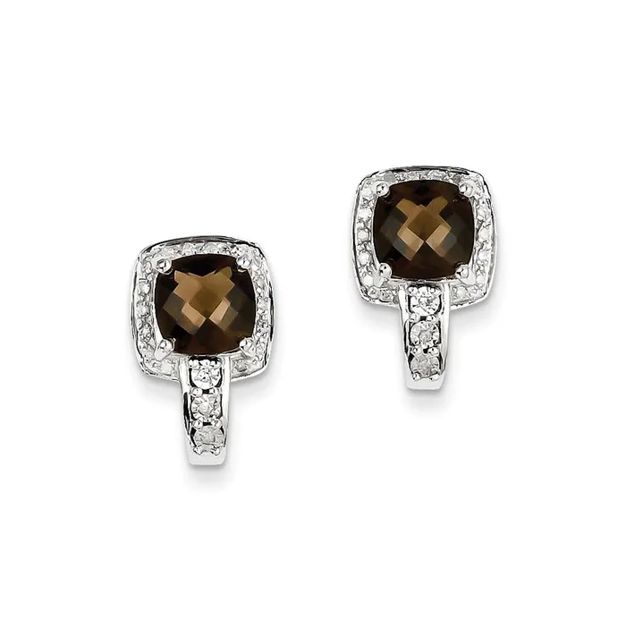 Sterling Silver Diamond Smoky Quartz Earrings Goldia Earrings