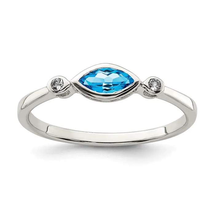 Sterling Silver Polished Blue Topaz and White Topaz Ring Goldia Rings