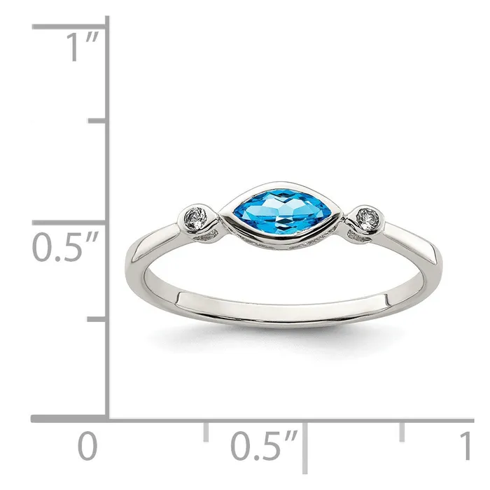 Sterling Silver Polished Blue Topaz and White Topaz Ring Goldia Rings