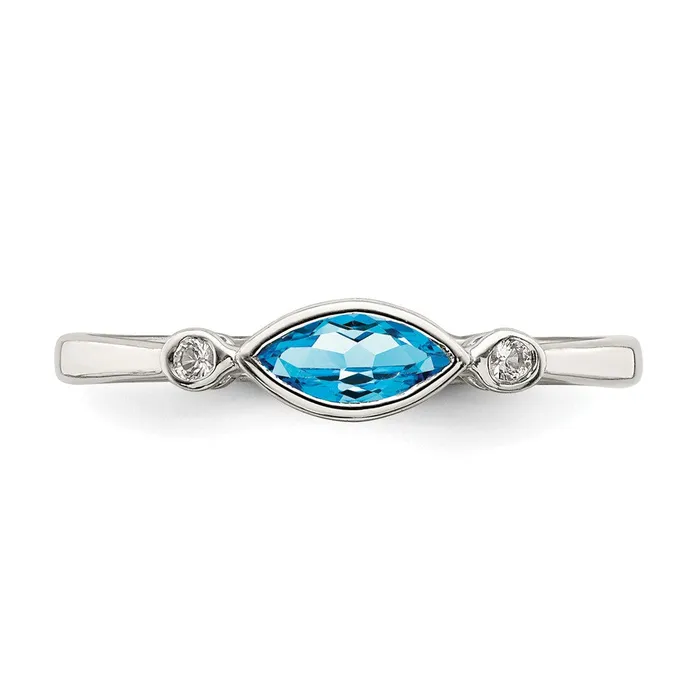 Sterling Silver Polished Blue Topaz and White Topaz Ring Goldia Rings
