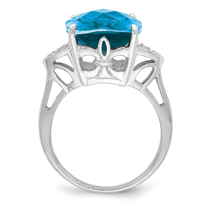 Sterling Silver Rhodium CheckerCut Blue Topaz u0026 Diamond Ring Goldia Rings
