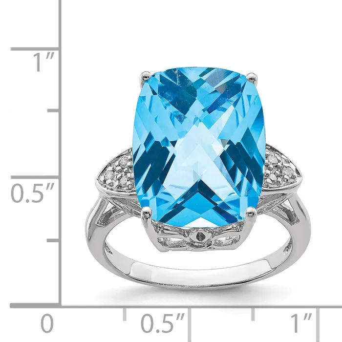 Sterling Silver Rhodium CheckerCut Blue Topaz u0026 Diamond Ring Goldia Rings