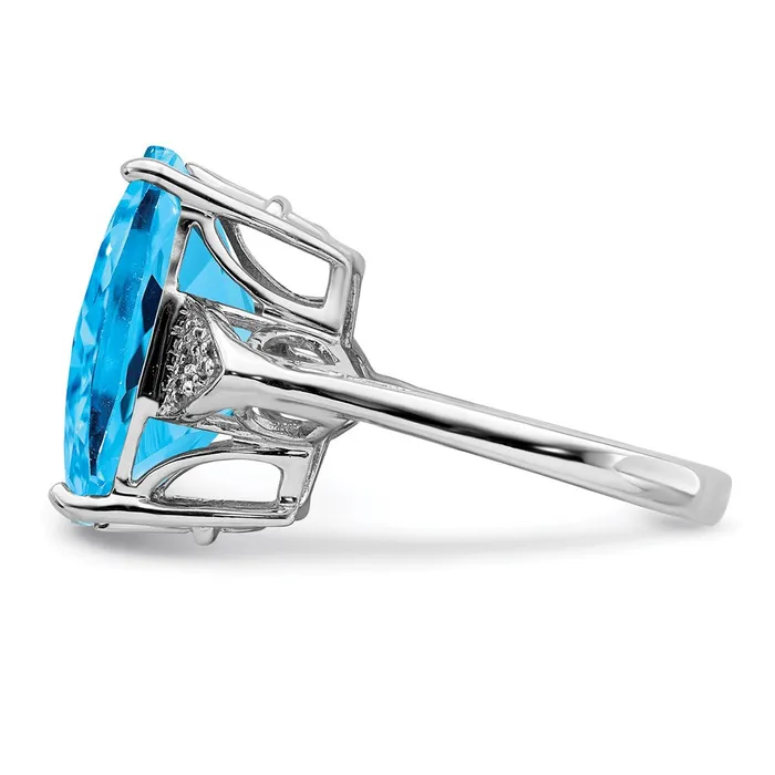 Sterling Silver Rhodium CheckerCut Blue Topaz u0026 Diamond Ring Goldia Rings