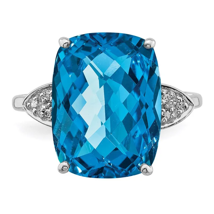 Sterling Silver Rhodium CheckerCut Blue Topaz u0026 Diamond Ring Goldia Rings