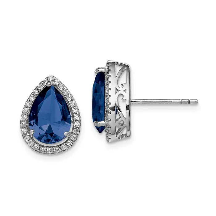 Sterling Silver Rhodium Created Sapphire u0026 CZ Post Earrings Goldia Earrings